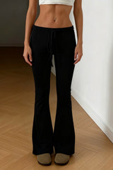 Solid Color Drawstring Low Waist Butt Lifting Flared Pants