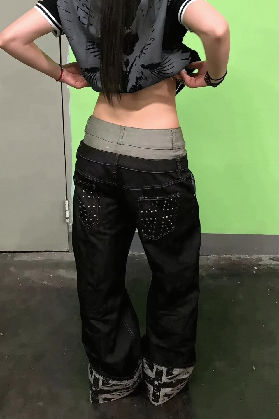 Double Waist Raw Denim Baggy Jeans