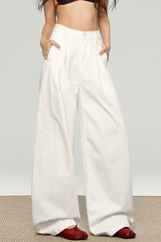 Ruched Textured White High Waist Wide Leg Pants Secondary image