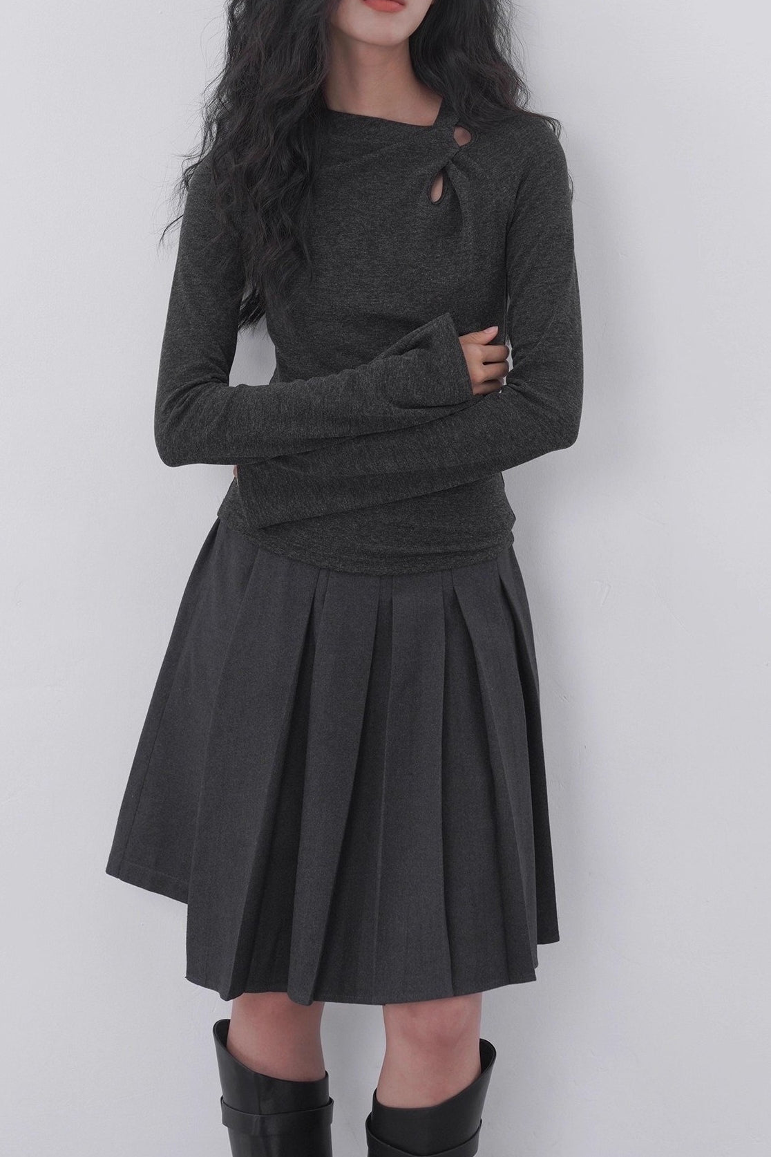 Sheer Panel Flare Knit Top Secondary image