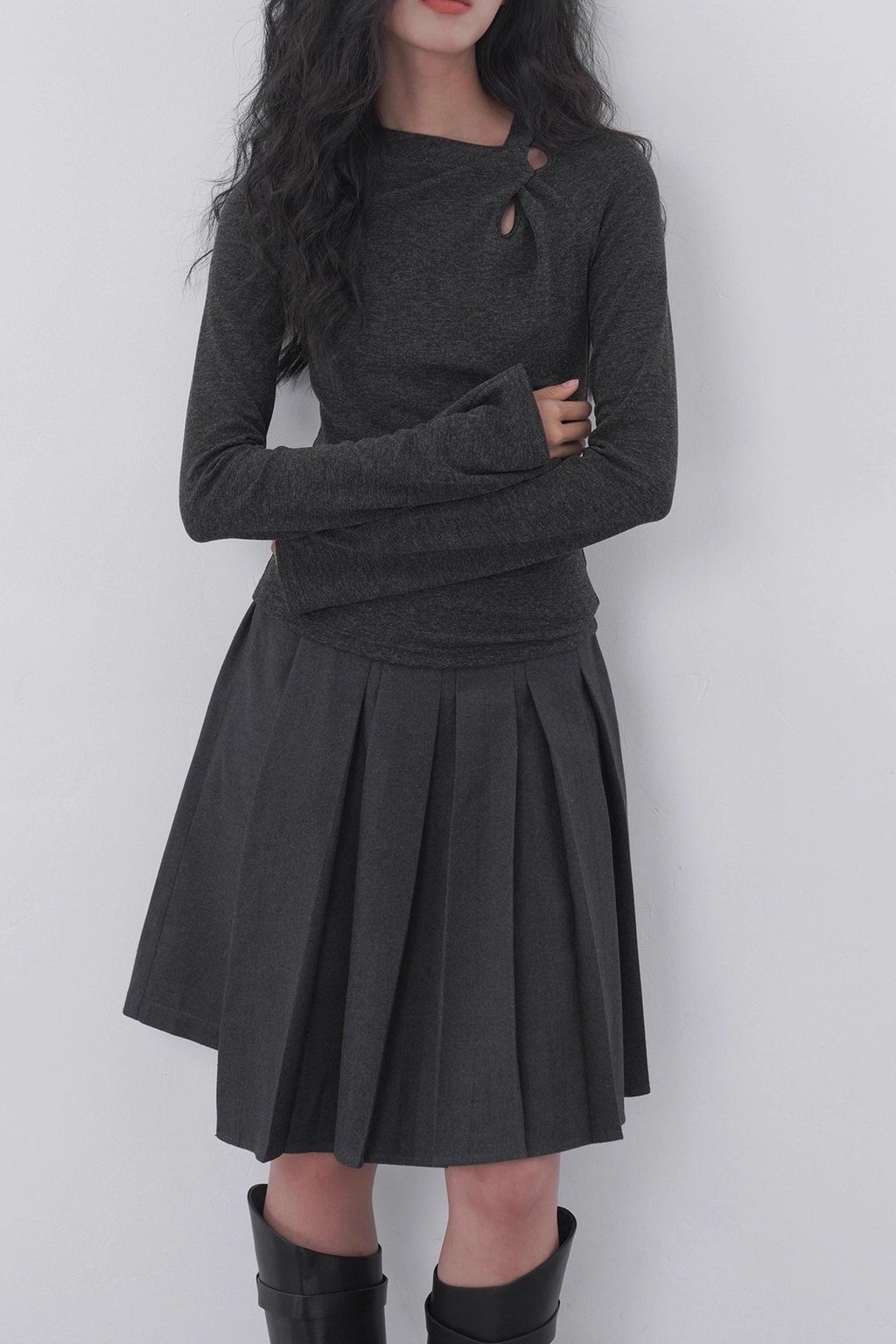 Sheer Panel Flare Knit Top