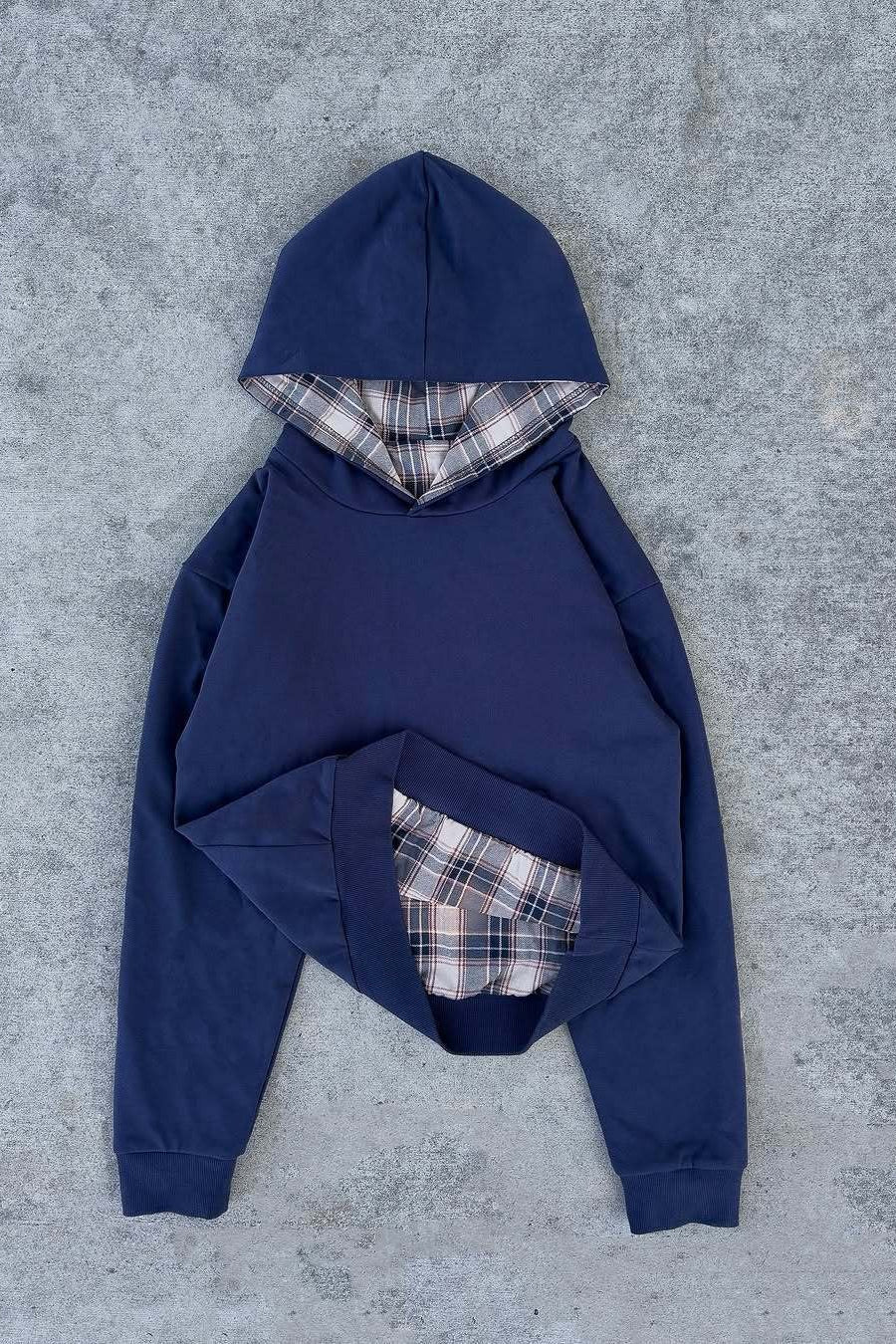 Reversible Plaid Colorblock Kangaroo Pocket Hoodie
