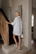 Linen Pockets Semi-Sheer Long Sleeve Dress