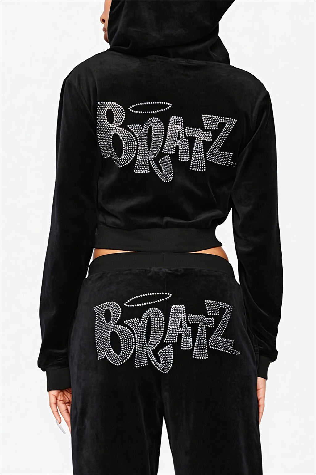 Rhinestone Cropped Zip Up Y2K Hoodie