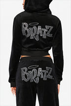 Rhinestone Cropped Zip Up Y2K Hoodie