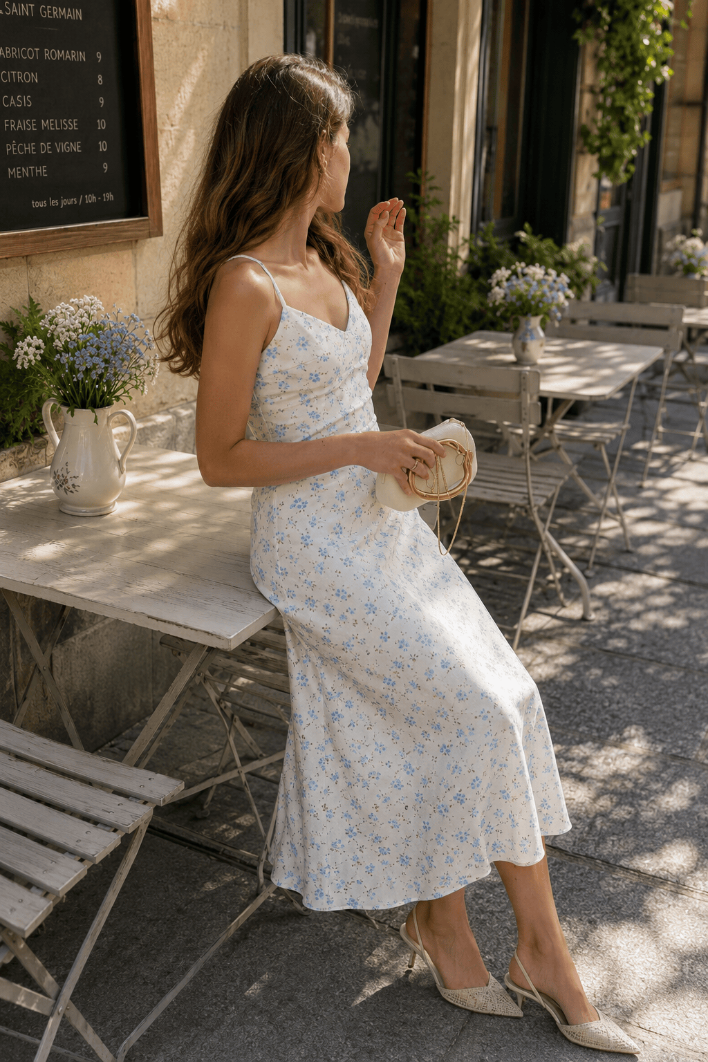 V Neck Satin Floral Print Long Slip Dress Secondary image