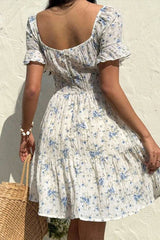 Lace-Up V-Neck Backless Floral Dress