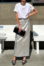 Metallic PU Leather Panel Bodycon Skirt