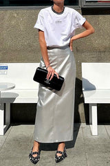 Metallic PU Leather Panel Bodycon Skirt