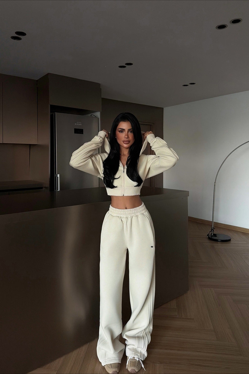Cropped Hoodie Wide Leg Sweatpants Two-Piece Set
