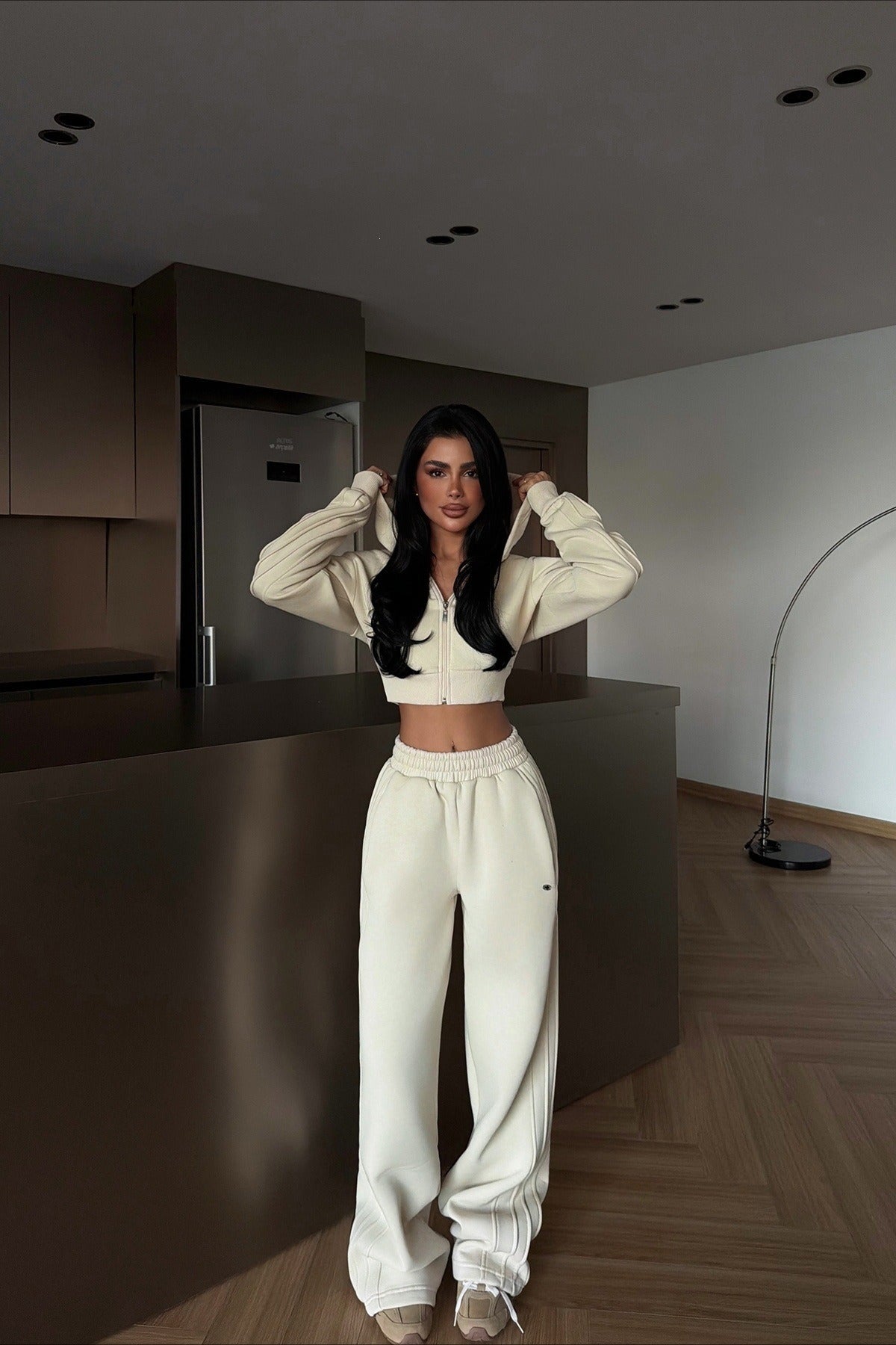 Cropped Hoodie Wide Leg Sweatpants Two-Piece Set