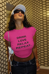 Cropped Letter Print Crewneck T-Shirt