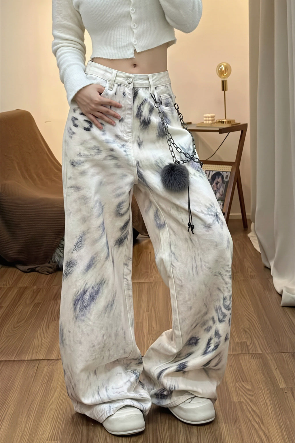 Leopard Tie Dye Wide Leg Jeans