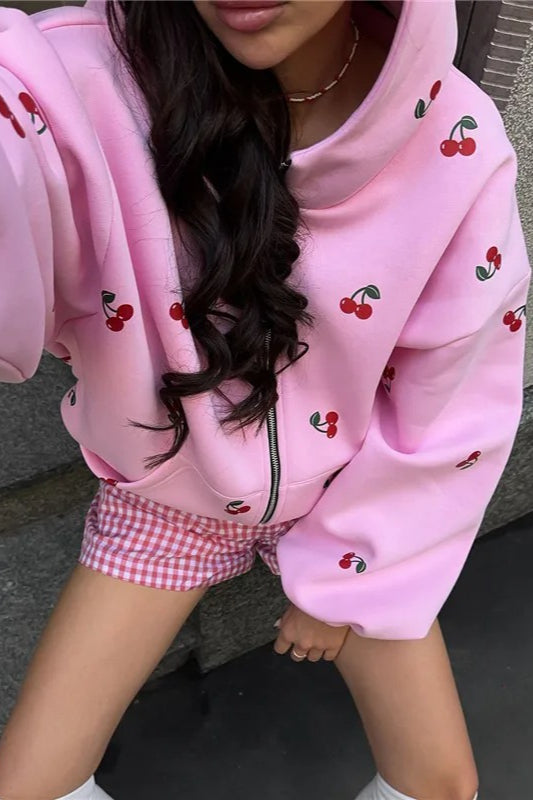 Cherry Print Zip Up Hoodie Secondary image