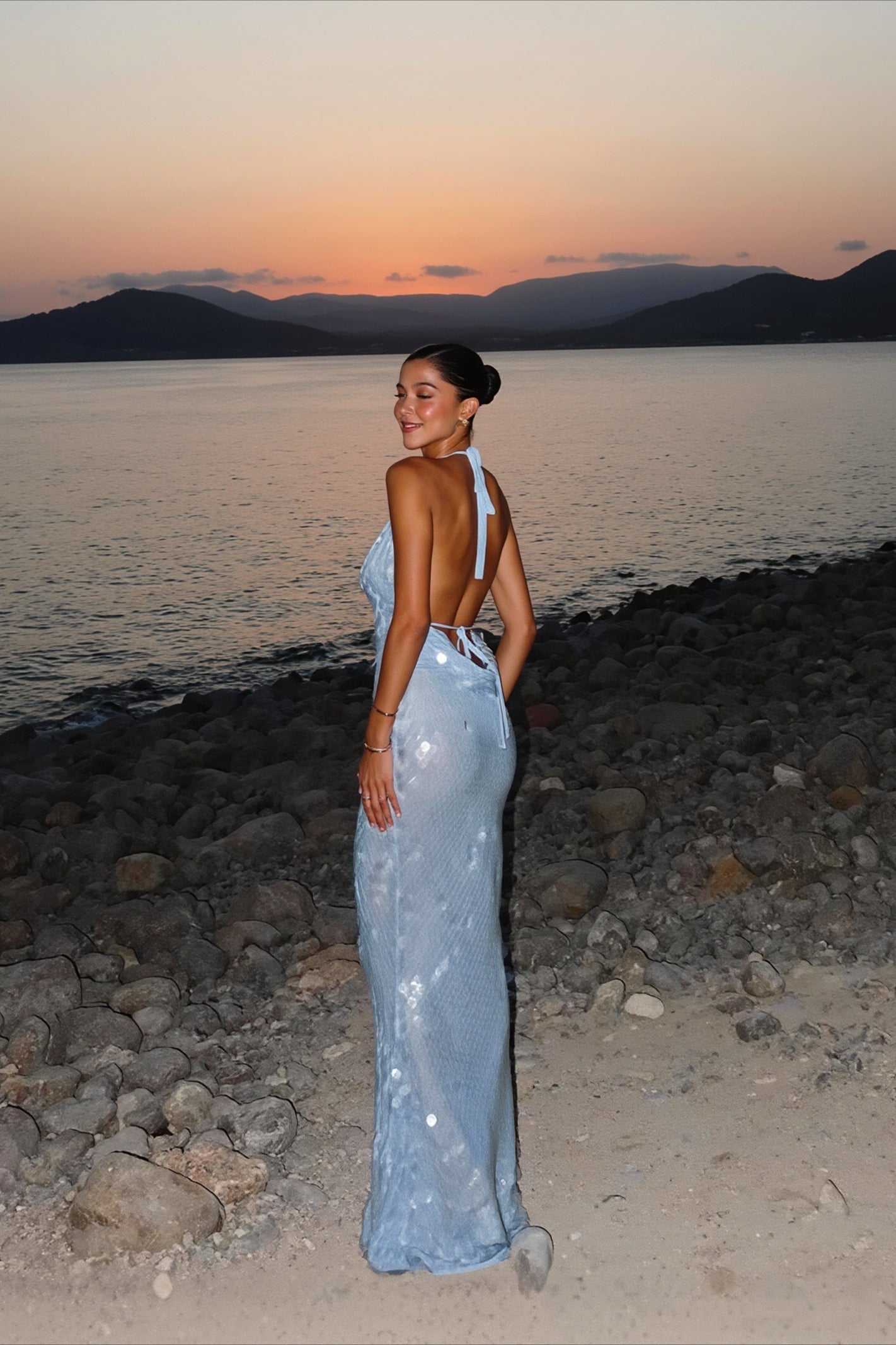Sequin Deep V Halter Backless Maxi Party Dress Secondary image