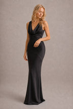 Satin Cowl Neck Fishtail Party Dress