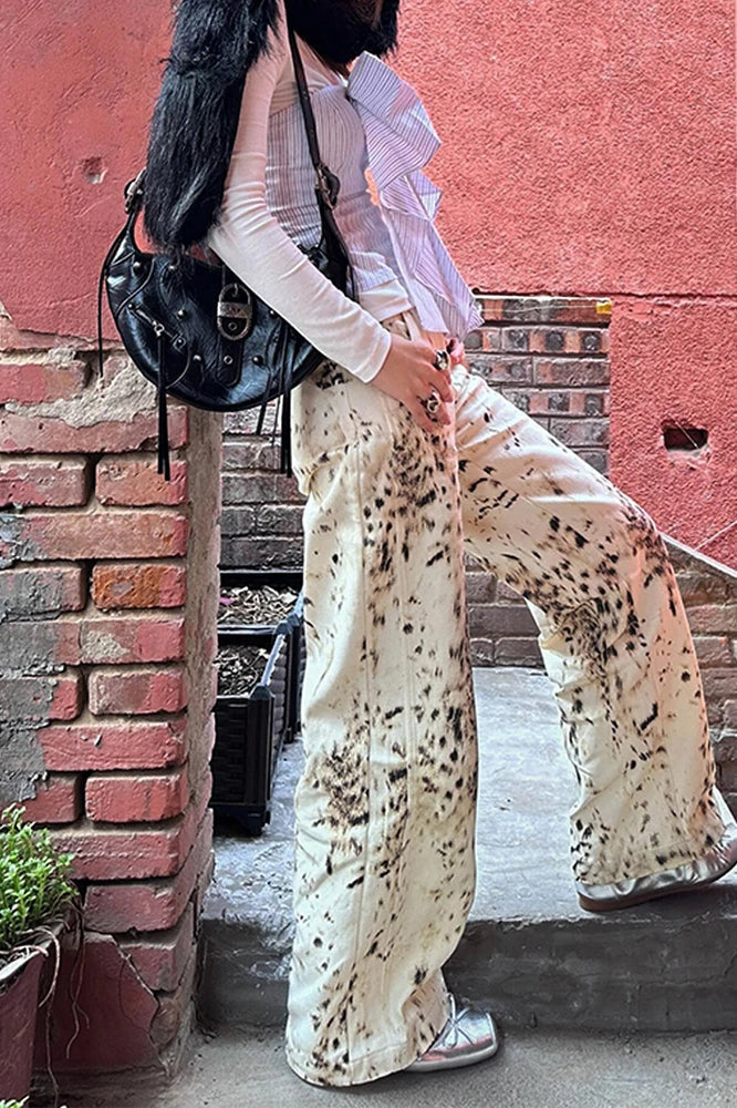 Retro Leopard Straight Baggy Jeans Main image
