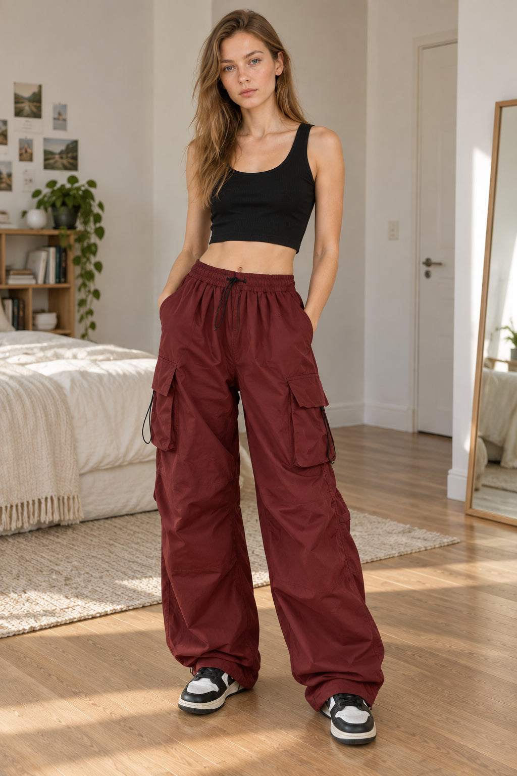 Casual Straight Wide Leg Pockets Joggers Trousers