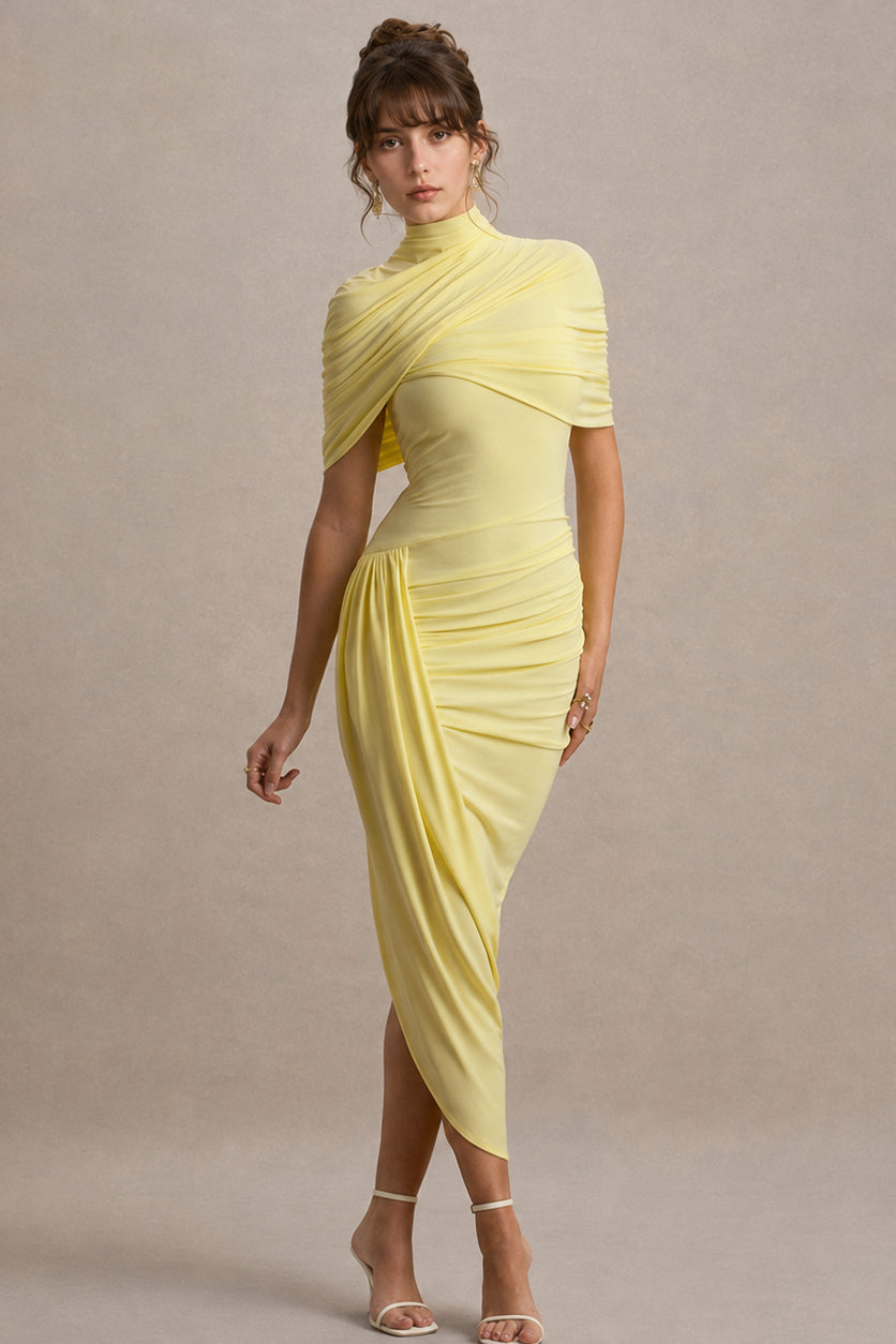 Solid Ruched Bodycon Cape Party Dress Secondary image