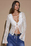 Lace Ruffle Tie Front Long Sleeve Blouse