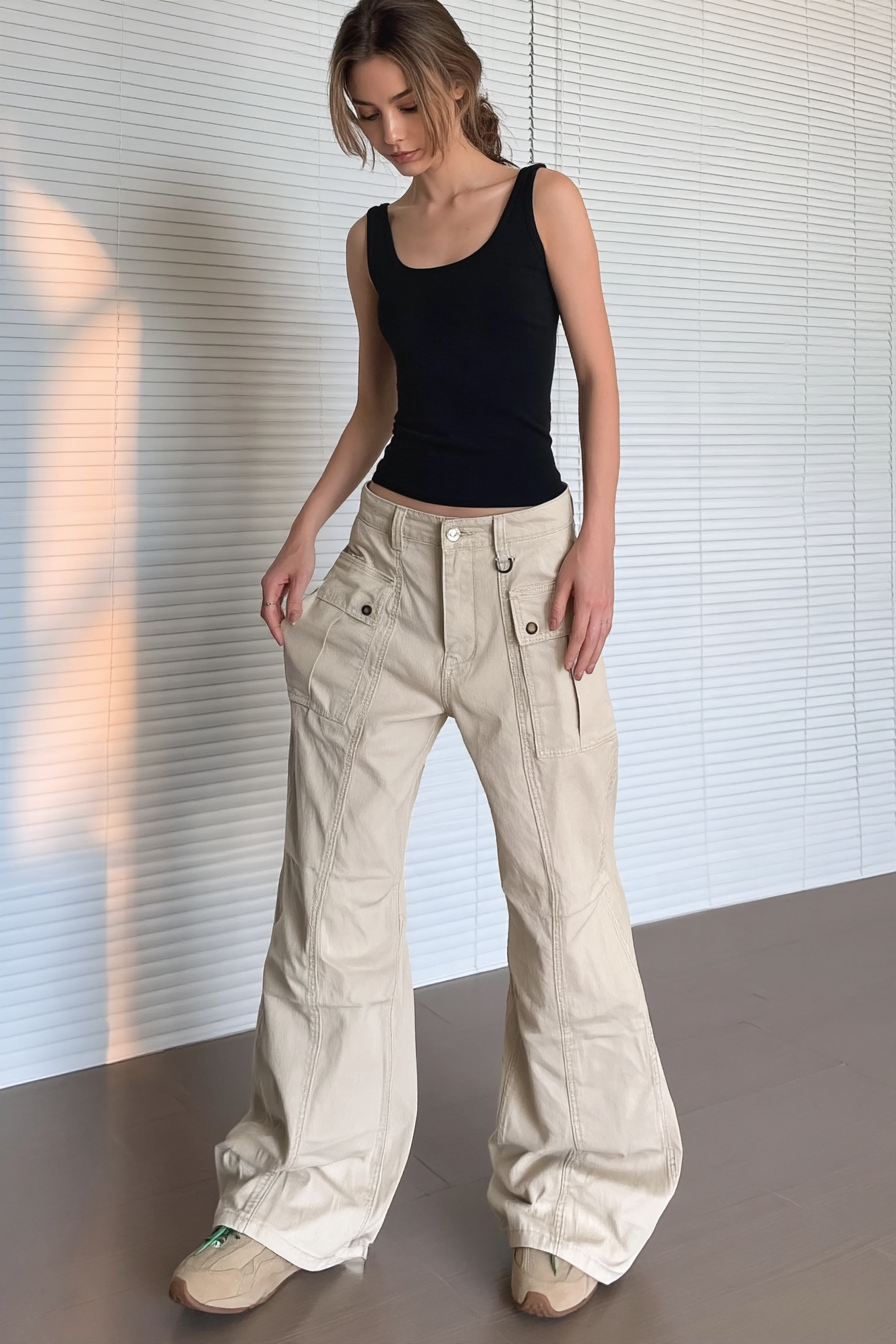 Straight Flared Vintage Washed Multi Pocket Cargo Pants Secondary image