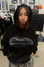Rhinestone Script Graphic Oversized Pullover Hoodie