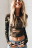 Long Sleeve Camo Print Crop Top