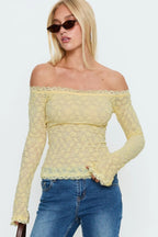 Sheer Lace Off-Shoulder Long Sleeve Crop Top