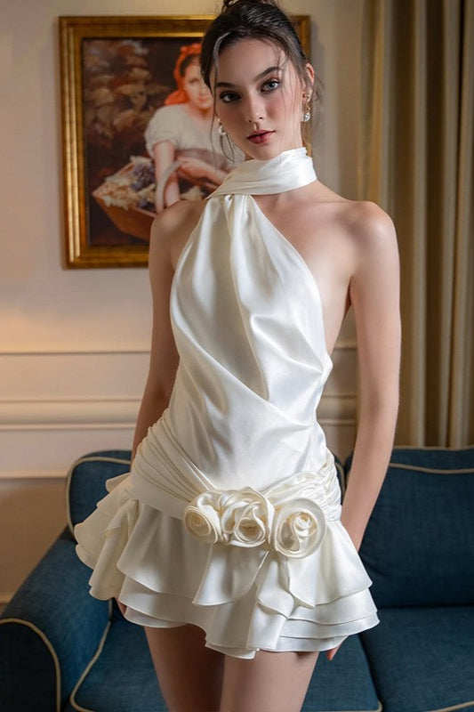 Off-Shoulder Backless Satin Silk Dress Main image