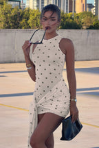 Polka Dot Tie Detail Fitted Mini Dress