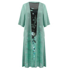 Vintage Kaftan Flower Ink Painting With Cardigan Shawl Sets Tunic Casual Women's Dress