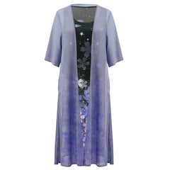 Vintage Kaftan Flower Ink Painting With Cardigan Shawl Sets Tunic Casual Women's Dress
