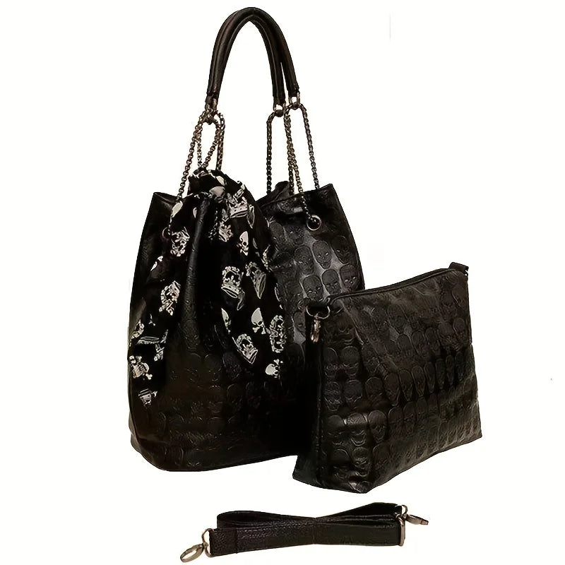 Gothic Skull Print Punk Scarf Decor Trendy Crossbody Tote Shoulder Bag Main image