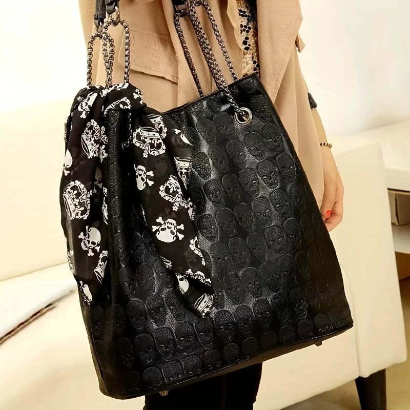 Gothic Skull Print Punk Scarf Decor Trendy Crossbody Tote Shoulder Bag Secondary image