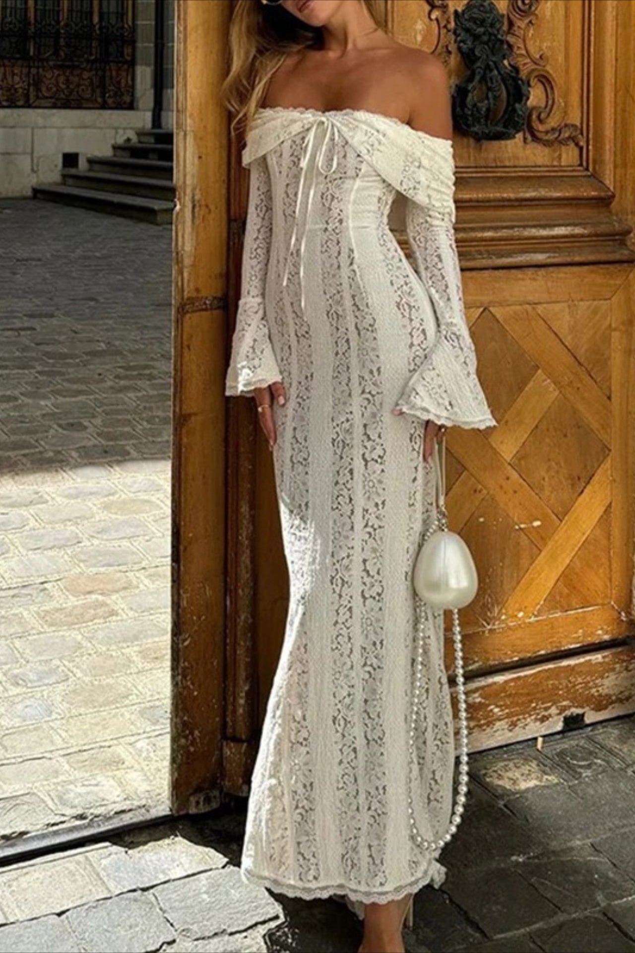 Off Shoulder Lace High Waist Prom Dress Secondary image