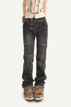 Multi Button Low Rise Straight Leg Jeans
