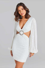 Sequin Cut Out Midriff Ring Graduation Party Dress