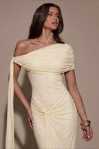 One-Shoulder Asymmetric Ruched Maxi Dress