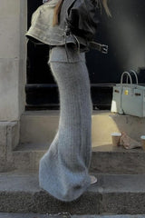 Solid Knit Turned Up Hem Bodycon Skirt