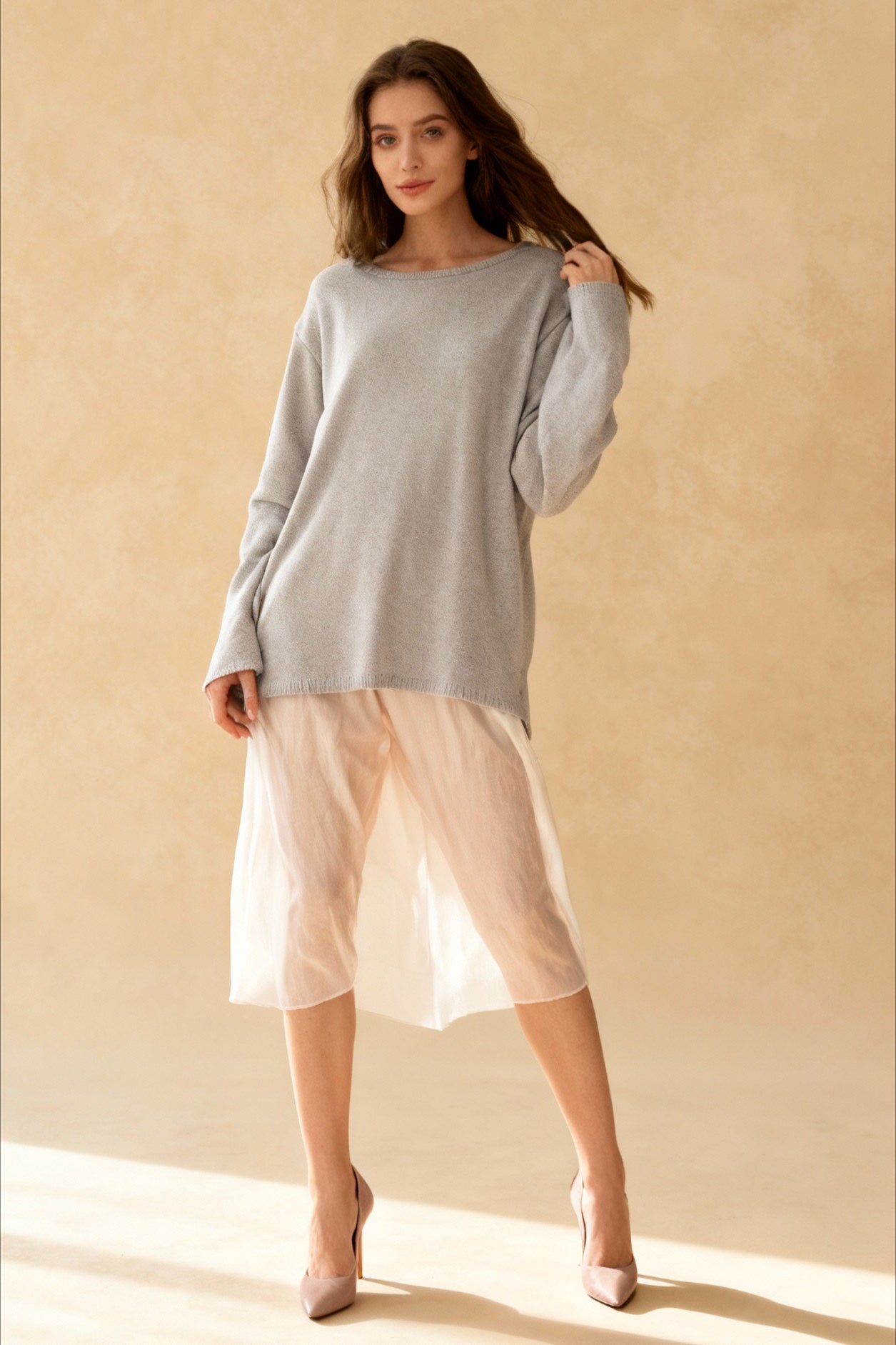 Cotton Loose Fit Off-Shoulder Knit Sweater Secondary image