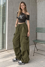 Casual Straight Wide Leg Pockets Joggers Trousers