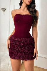 3D Floral Textured Strapless Birthday Dress