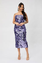 Strapless Backless Sequin Split  Party Sequin Dress