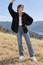 Ribbed Sleeve Patchwork Button Hoodie
