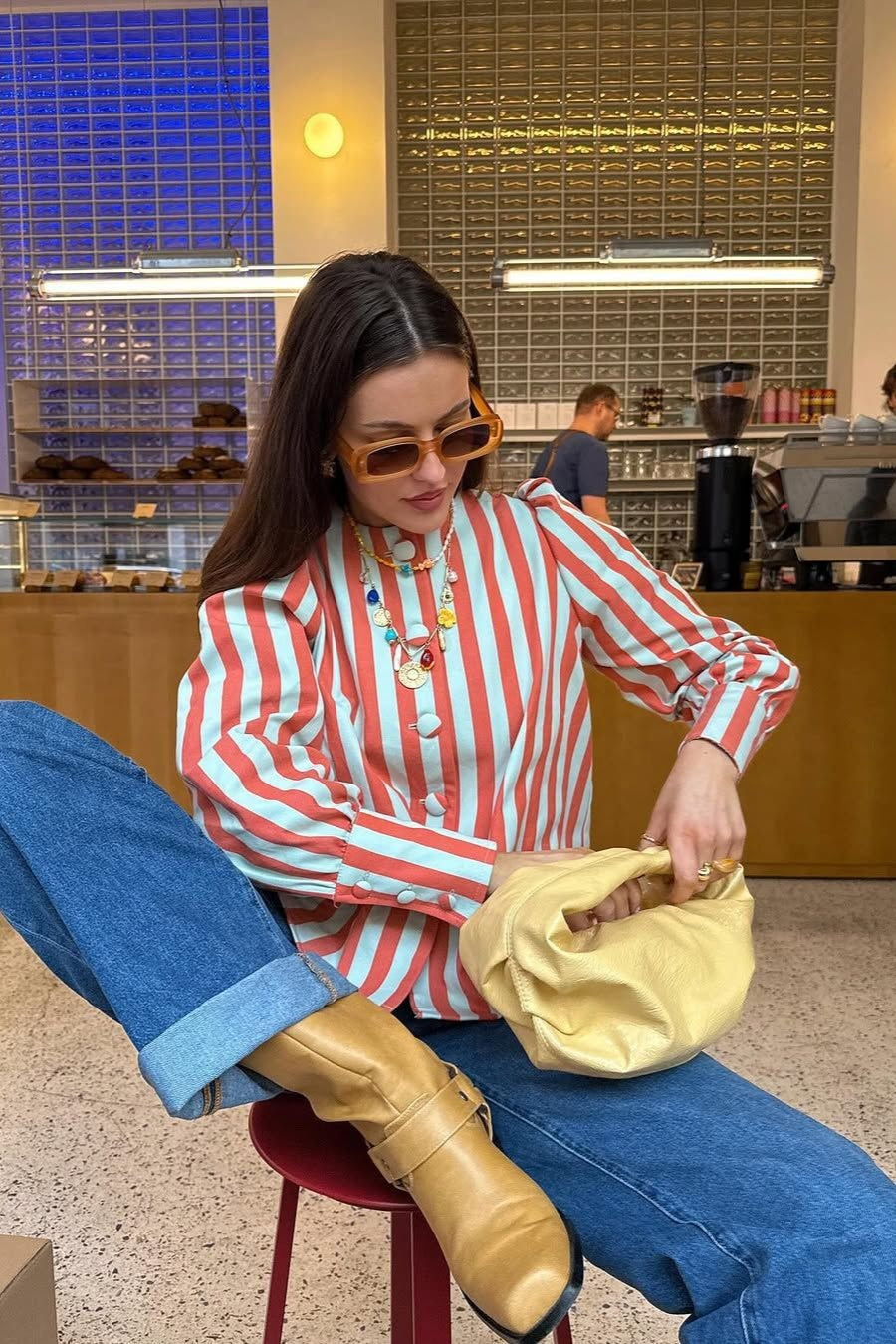 Versatile Stripe Puff Blouse Main image