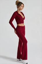 Cropped Zip Hoodie Flared Pants Two Piece Set