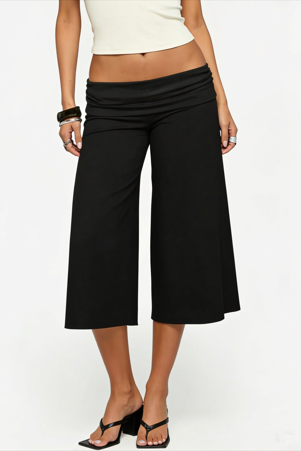 Foldover Waist Cropped Wide Leg Pants