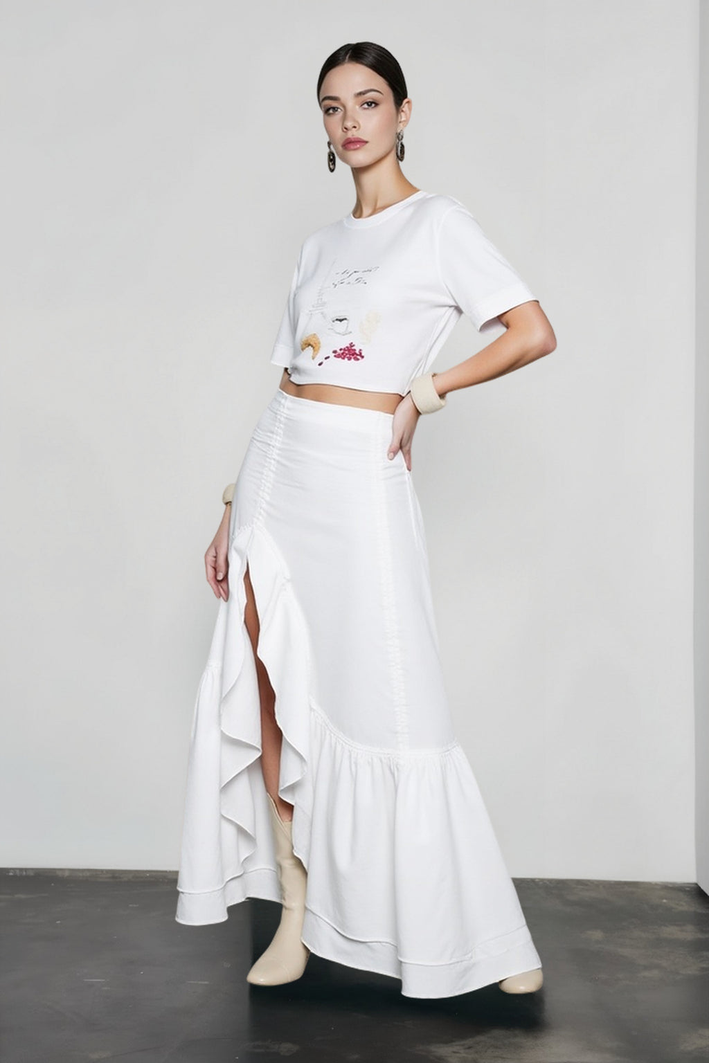 Cotton Asymmetric Slit Maxi Skirt