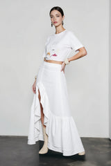 Cotton Asymmetric Slit Maxi Skirt