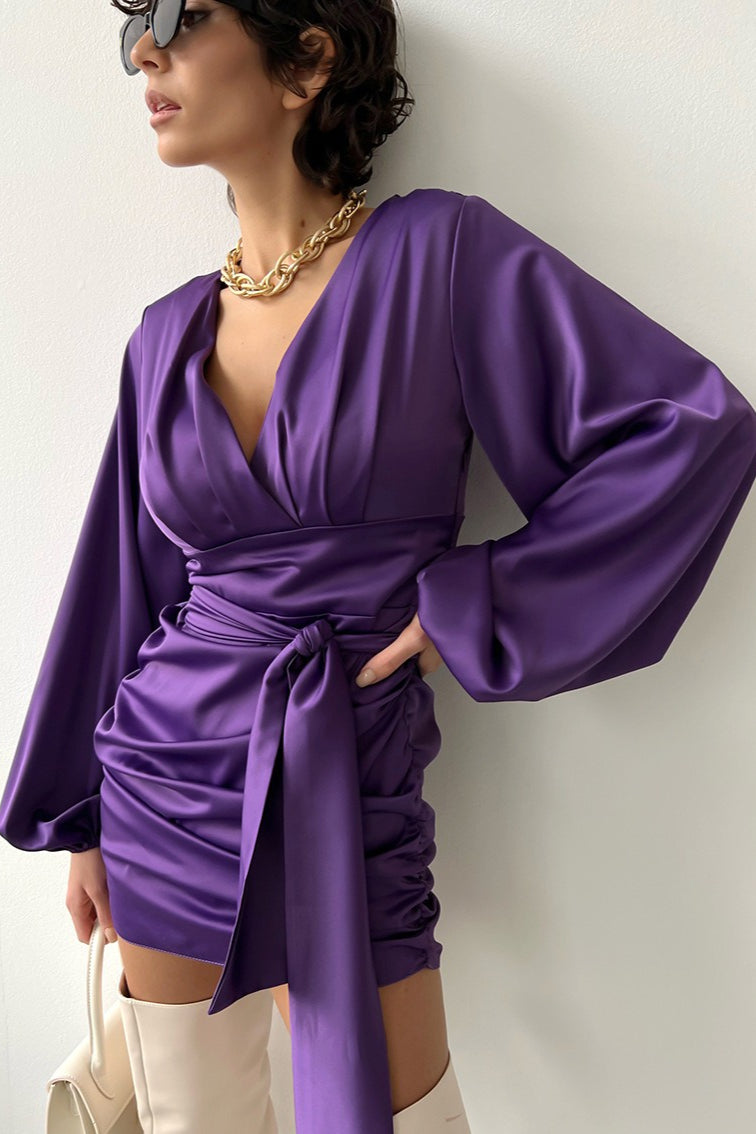 Elegant Satin V Neck Slim Cocktail Dress